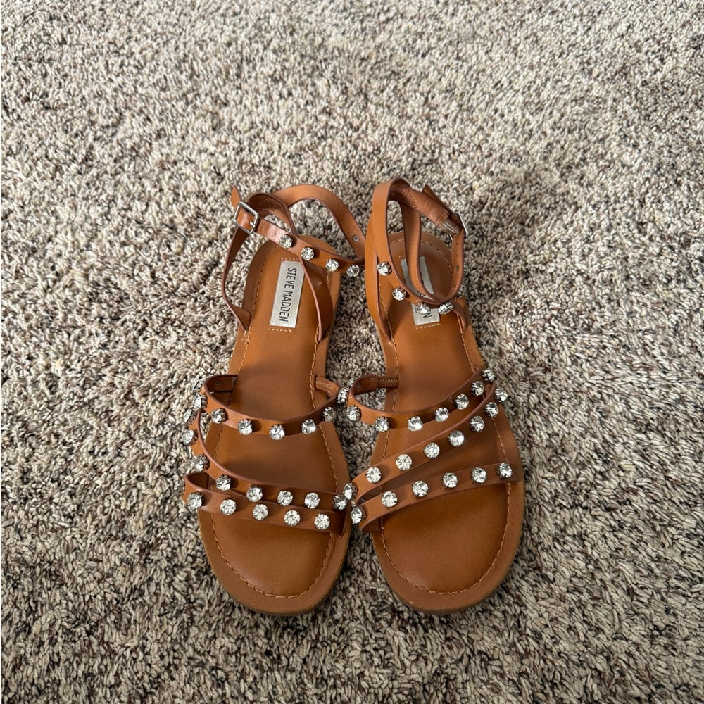 Steve Madden Tan Sandals with Sparkling Accents